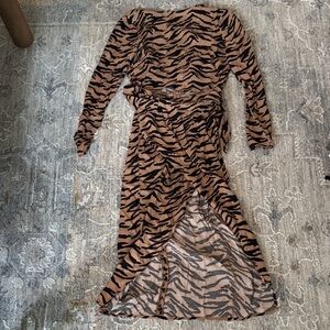 Reformation Brown Tiger Print Maurita Wrap Dress